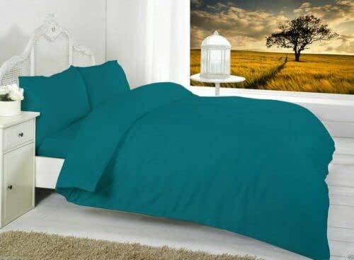R&Z Plain Dyed Percale Polycotton Duvet Cover & 2 Pillow Cases Bed Set (Teal, Double)