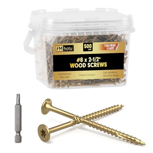 Image of #8 x 2-1 /2 inch Deck Screws, 500Pcs Star Drive Wood Screws, Rust Resistant Timber Screws for Timber /Log /Landscaping Wood, T20 Star Bit Included, Gold