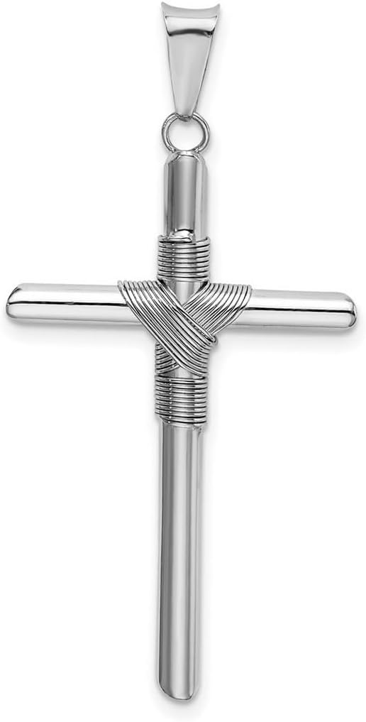 JewelryWeb 23.5mm 14k White Gold Polished Tube Religious Faith Cross Pendant Necklace Pendant for Women - Image 4