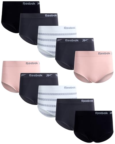 Reebok Womens Underwear Briefs - 5/10 Pack High-Waisted Performance Stretch Seamless Underwear for Women (Sizes: S-XL)