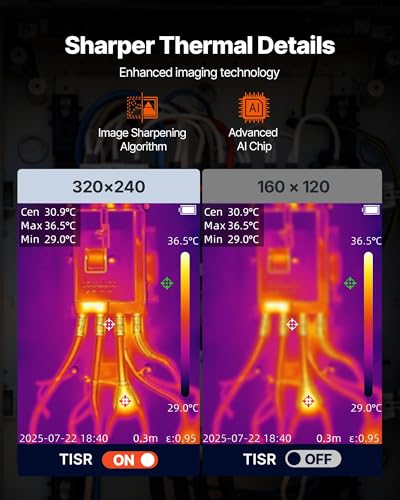 Image of VEVOR Thermal Camera, 320 x 240 TISR Super Resolution, Thermal Imaging Camera with 2MP Visual Camera, 160 x 120 IR Resolution, 25 HZ Refresh Rate, -4F to 1022F, 4 Image Modes & 6 Color Palettes