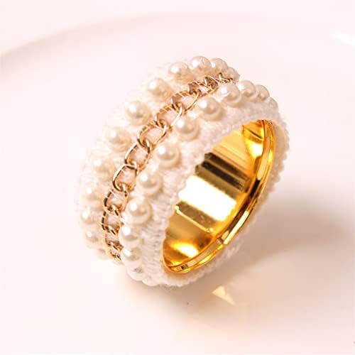 LLLY 12pcs DIY Pearl Chain Napkin Rings Lace Fabric Napkin Buckles Electroplated Napkin Rings Tablecloth Buckles (Color : A, Size : One Size)