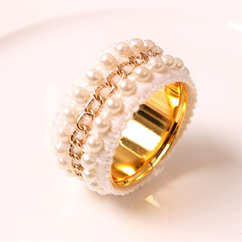 Mjwdp 12Pcs Diy Pearl Chain Napkin Rings Lace Fabric Napkin Buckles Electroplated Napkin Rings Tablecloth Buckles (Color : A, Size : One Size) #TOP13
