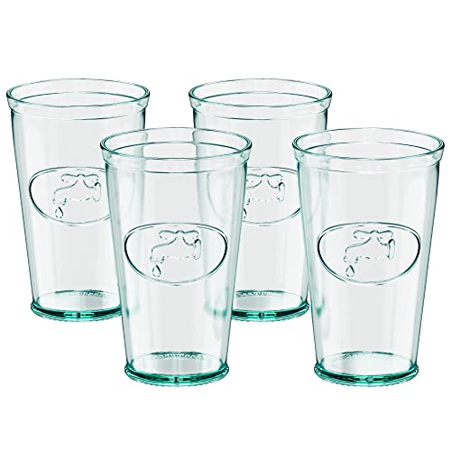 Amici Home Water Tap Hiball Glass | 16 Oz | Italian Made, Recycled Glass With Green Tint | Drinking Glass With Embossed Design For Water, Juice, Cocktails (Set Of 4) #TOP1