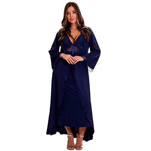 Camisola Amamentação Longa com Robe Gestante Luxo Estilo Sedutor - ES216-219