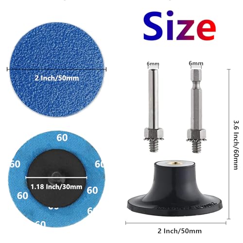 Hwnovdy 50 Stück Schleifscheiben 50mm 36 Körnung Zirkonkorund Schruppscheibe 2 Zoll Schleifaufsatz mit 1/4 Zoll Schaft, für Metall Holz Stahl Schleifen Polieren