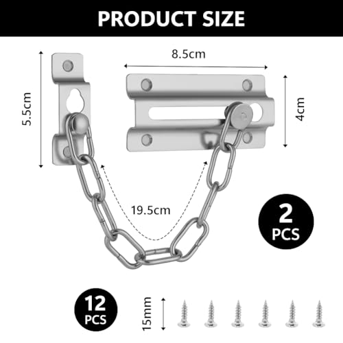 Flintronic Türkette, Edelstahl Sicherheitskette, Tür Kettenschloss mit Schrauben, Innen Türkette Haustür, Türsicherheitskette, Türkettenschloss Diebstahlschutz für Hotel Familie Innentüren Türen