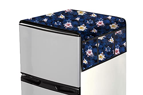 Image of Stylista Refridgerator top Cover Suitable for Samsung RR20C1723R8 /HL, 183 Liter Fridge, Dimension (WXD) 65x111 CM, Floral Pattern Blue