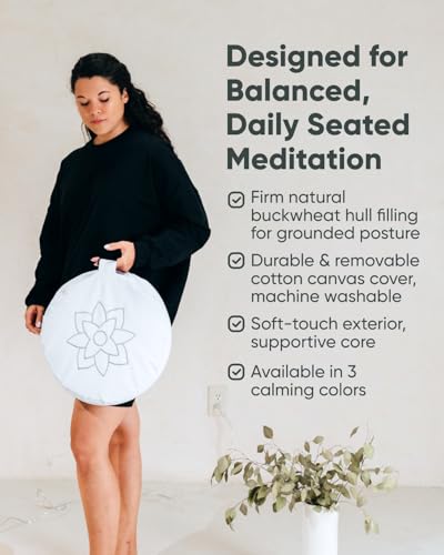 Mindful & Modern Large Meditation Cushion for Zafu Yoga - Meditation Pillow for Sitting on the Floor - Buckwheat Hull Filled Yoga Cushion with Removable, Washable 100% Cotton Cover and Carry Handle extra image 2 preview
