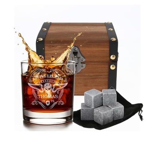 Whiskyglas mit Gravur ( Totenkopf ) | Whiskey-Glas mit massivem Boden personalisierbar mit Namen und Datum | Geschenkidee für wahre Geniesser