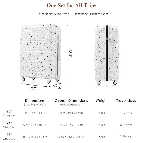 Durable 3-Piece Luggage Set with USB Port, Spinner Wheels, and ABS+PC Hard Shell(White)2