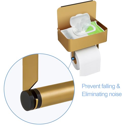 Toilettenpapierhalter mit Feuchttücherbox, Gypie Toilettenpapierhalter Ohne Bohren, Klopapierhalter Gold, 304 Edelstahl Klorollenhalter, Wc Papier Halterung für Badezimmer, Selbstklebend or Bohren