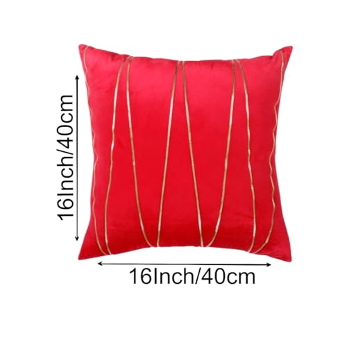 Image of Amazon Brand - Umi Gold Leather Striped Pack of 2 Throw Pillow Covers Velvet Decorative Cushion Covers Cases for Sofa Bedroom Livingroom Car 16 x 16 inch in Red Color