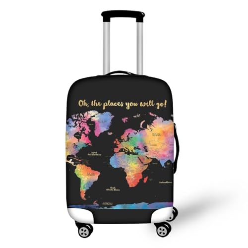 Luggage Cover Protector Suitcase Protector Cover Colorful World Map Travel Luggage Protector Suitcase Cover Black Baggage Covers Fit 22-24 Inch, KI-67F26-86