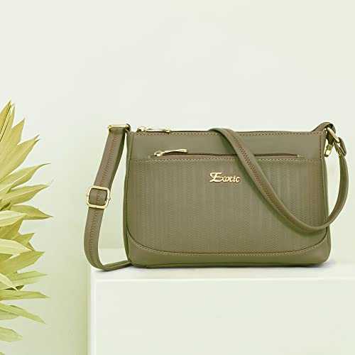 Image of EXOTIC Women's Studded Dual Tone Sling Bag -Green