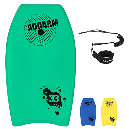 AQUARM Bodyboard with Wrist Leash, 33-inch/37-inch/42-inch Lightweight Body Board with EPS Core and High-Speed Slick Bottom Surface, Perfect Surfing for Kids Teens and Adults (Green) by AQUARM - Used condition - US$40.62