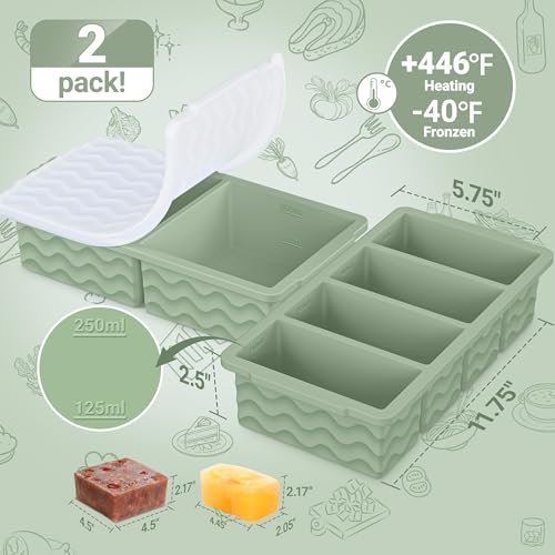 Silicone Freezer Trays with Lid for Soup, 1-Cup & 2-Cup Large Ice Cube Molds Food Storage Containers for Meal Prep, Freeze 500mL/250mL/125mL Portions – 2 Pack by Aopigavi - Image 2