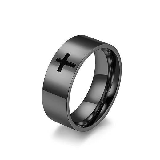 COLORFUL BLING 8MM Mens Cross Rings Stainless Steel Religious Rings Christian Prayer Ring for Couples Cross Wedding Band for Men Size 6-12