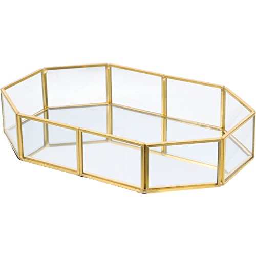 DIKACA bandeja de almacenamiento de joyas tapa Bandeja de refrigerios cajas organizadoras maquillaje cajas organizador de maquillaje soporte de anillo octágono placa de joyería decorativa