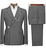 Men's 2 Piece Suit with Metal Clasp Slim Fit Suit Stylish Business Tuxedo Suit Set-34,Gray