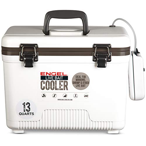 Engel 13qt Live Bait Cooler Box with 2nd Gen 2-Speed Aerator Pump - Portable Fishing Station & Minnow Bucket for Shrimp & Other Live Fish with Aerator - ENGLBC13-N in White by ENGEL - Used condition - US$87.69