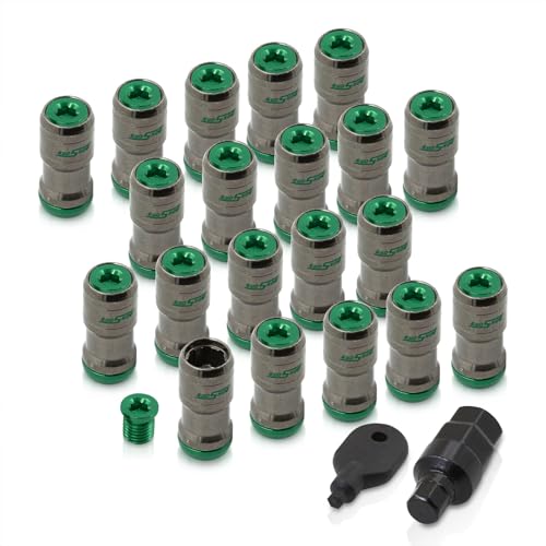 AJP Distributors 20 Piece Universal M12x1.5 Open or Closed End Steel Lug Nuts, 20pc M12 x 1.5MM Lug Nut Set + Locking Adapter Key Socket Wheels Rims JDM VIP Kit Gunmetal Body Green Cap