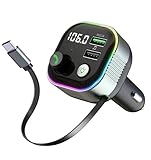 LIHAN Bluetooth 5.4 Car Adapter, Transmitter for FM Radio,65W Retractable USB C Fast Car Charger, Wireless Audio Hands Free Calling & MP3 Music Player, HiFi Bass Support USB Drive