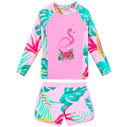 Image of BAOHULU Girls Rash Guard Swimsuit 2 Pieces Long Sleeve Bathing Suit UPF 50+ Quick Dry Beach Swimwear Size 3-14 Years