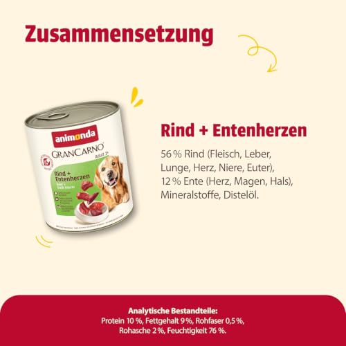 animonda GranCarno Adult Hundefutter Rind+Entenherzen (6x800g)