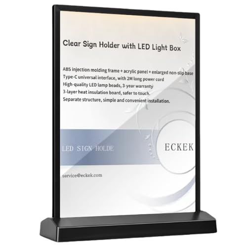 ECKEK A4 LED Menu Board, T-Shape Clear Sign Holder