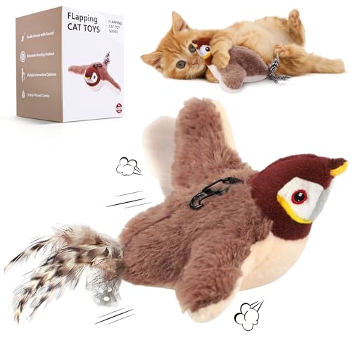 Starnearby Flapping Bird Cat Toy, Interactive Cat Toys, Rechargeable Automatic Flapping Wings Chirping Bird Chase Cat Toy for Indoor Cats