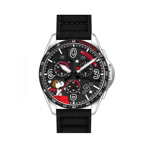 AVI-8 Reloj de 43 mm P-51 Mustang Blakeslee con cronógrafo Peanuts Snoopy Flying Ace de edición limitada con correa de cuero AV-4140, Biplano negro