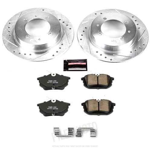 Image of PowerStop Rear Brake Kit for Volvo S40 2000-04 | Volvo V40 2000-04 - Drilled and Slotted Disc Rotors with Carbon-Fiber Ceramic Brake Pads Replacement, K913
