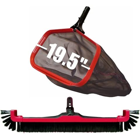 Pool Net with Brush Bundle - ProTuff 10X No Cost, No Hassle Replacements - 19.5" Deep Bag Fine Mesh Pool Net and Modular 22" Corner Cleaning Brush Cover