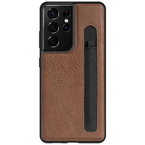 Gogobuy Compatible Galaxy S21 Ultra S Pen Slot Holder Case,Stylish Slim Thin PU Leather Shock-Absorbing Protective Cover for Samsung Galaxy S21 Ultra 5G 6.8