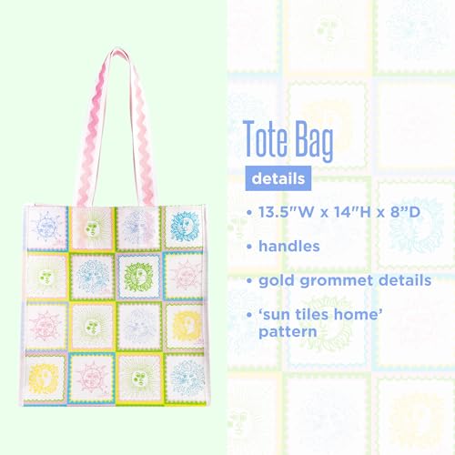Lilly Pulitzer 13.5" x 14" Eco Tote, Market Shopper Bag, Oversize Reusable Grocery Tote with Comfortable Shoulder Strap (Sun Tiles Home) - Thumbnail 4