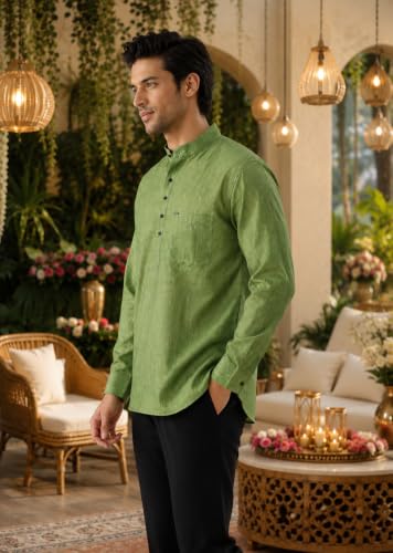 Image of Majestic Man Men's Cotton Blend Textured Regular Fit Full Sleeve Short Kurta