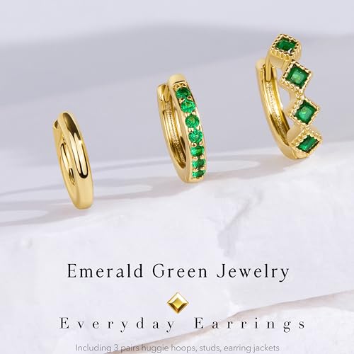 Gold Black Huggie Hoop Earrings Set for Women, Small Dainty Green Simple Hypoallergenic Stud Earring Stack, Trendy Fashion Jewelry Gifts for Women2