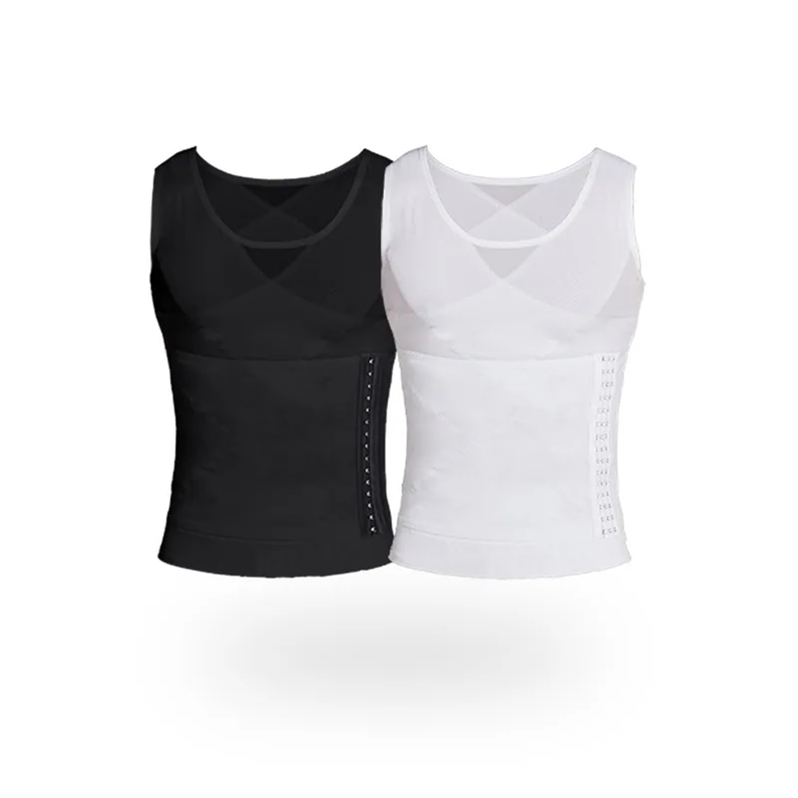 Kompressionsweste Männer Herren Shapewear Tops Taillenformung Kurze Ärmel Bauch Shapewear Taillentrainer T-Shirt Bauchweg Etui Korsett(Black,2XL (95-120kg))
