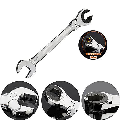Leobtain Maintenance Tool Tubing Wrench Ratchet Flex-Head Metric Oil Flexible Open End-Wrench For Ratchet Wrench Heat Treated Steel (Size : 14Mm) #TOP2