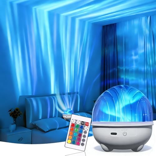 Rechargeable Northern Lights Projector, 16 Color Remote Aurora Galaxy Projector for Kids Teen Girl Gift, Rotating Dimmable Ocean Shower Lamp Mood Lighting for Room Bedroom Bathroom