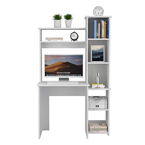Tuhome Versalles Collection Free Standing Home Office Computer Desk With 2 Top Shelves, White #TOP5
