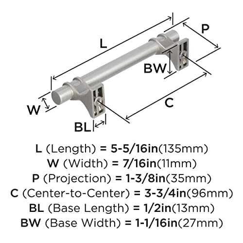 Image of Amerock | Cabinet Pull | Satin Nickel | 3-3 /4 inch (96 mm) Center to Center | Davenport | 1 Pack | Drawer Pull | Drawer Handle | Cabinet Hardware