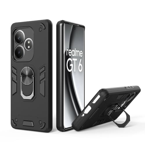 Image of NDCOM for Realme GT 6T Back Cover | Premium Realme GT 6 Back Cover | Stylish Realme GT6T Back Cover | Ring Holder Case