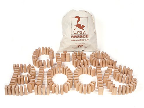 Preisvergleich Produktbild CreaBLOCKS Holzbausteine Ergänzungspaket Basissteine / Dominoklötze (180 unbehandelte Bauklötze) (im Baumwollbeutel) Made in Germany