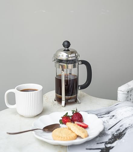 Image of Sipologie Vintage French Press Coffee Maker 350ml, 4-Level Filtration System for Sediment-Free Coffee, Heat-Resistant Durable Borosilicate Glass, Silver