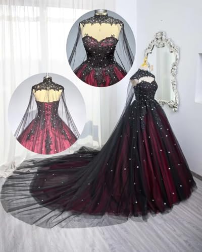 Ftupza Tulle Red Black Wedding Dresses for Bride Beading Lace Wedding Gown Luxury Sweetheart Long Bridal Gown3