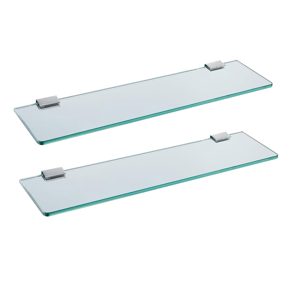 Melairy Glass Bathroom Shelf Wall Mounted 35CM Tempered Glass Stainless Steel Tempered Transparent Glass with Chrome Bracket for Bathroom Bedroom Kitchen (2PC)