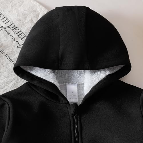ROMPERINBOX Toddler Fleece Jacket Boys Hooded Zip-up Long Sleeve Warm Solid Outerwear(Black, 1-2T) - Thumbnail 4