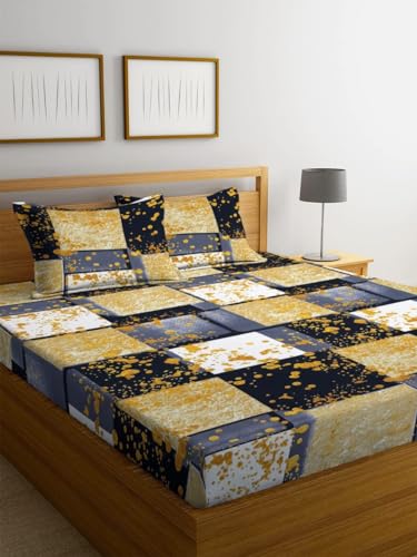 Image of Jashan Glace Cotton All Around Elastic Fitted Elegent Self Flower Print Queen Size Double Bed Bedsheet with 2 Pillow Covers Fits Upto Mattress of 10 Inches,Size - 72 x 78 x 10 Inches - Brown